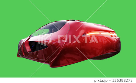 Futuristic flying red car. realistic dynamic reflections on the car body. green screen isolate. 3d rendering. 136398275