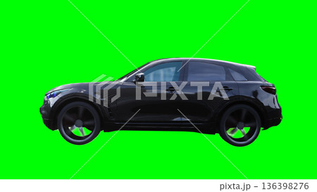 Luxury black sport suv, car driving fast. realistic dynamic reflections on the car body. green screen isolate. 3d rendering. 136398276