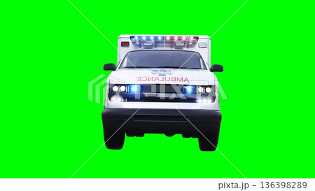 Ambulance green screen isolate. Realistic flashing lights. 3d rendering. 136398289