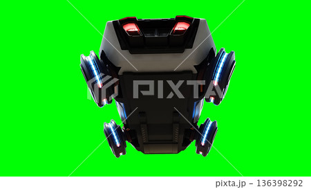 Futuristic cyber police flying car. realistic dynamic reflections on the car body. green screen isolate. 3d rendering. Futuristic cyber police flying car. realistic dynamic reflections on the car body. green screen isolate. 3d rendering. 136398292