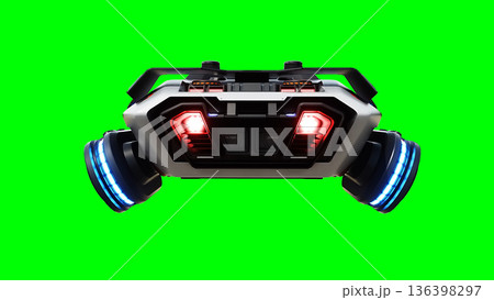 Futuristic cyber police flying car. realistic dynamic reflections on the car body. green screen isolate. 3d rendering. 136398297