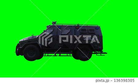 Armor swat police car green screen isolate.3d rendering. Armor swat police car green screen isolate.3d rendering. 136398305