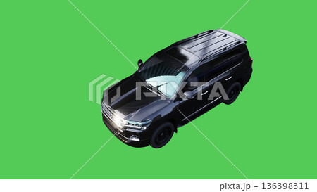 Luxury black sport suv, car driving fast. realistic dynamic reflections on the car body. green screen isolate. 3d rendering. 136398311