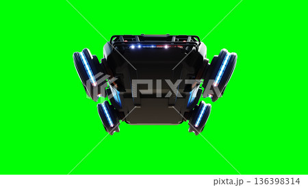 Futuristic cyber police flying car. realistic dynamic reflections on the car body. green screen isolate. 3d rendering. 136398314