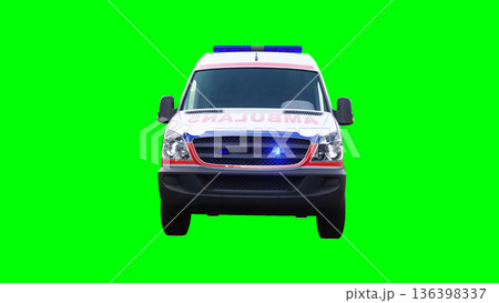 Ambulance green screen isolate. Realistic flashing lights. 3d rendering. 136398337