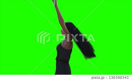 A woman with hair blowing in the wind . realistic dynamic . green screen isolate. 3d rendering. A woman with hair blowing in the wind . realistic dynamic . green screen isolate. 3d rendering. 136398343