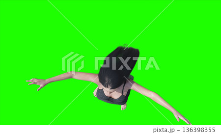 A woman with hair blowing in the wind . realistic dynamic . green screen isolate. 3d rendering. 136398355