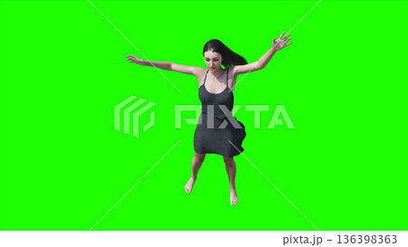 A woman with hair blowing in the wind . realistic dynamic . green screen isolate. 3d rendering. 136398363