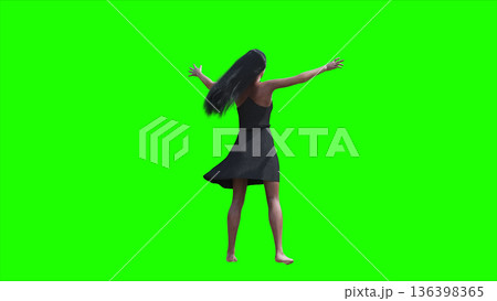 A woman with hair blowing in the wind . realistic dynamic . green screen isolate. 3d rendering. 136398365
