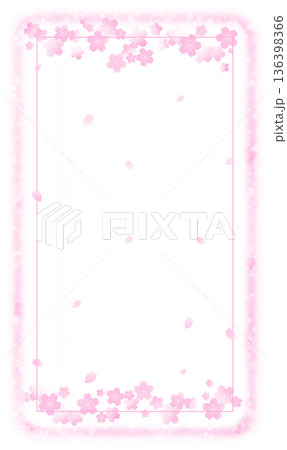 サクラが散りばめられた四角いフレーム(白バック) 136398366