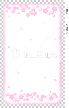 サクラが散りばめられた四角いフレーム(白バック) 136398366