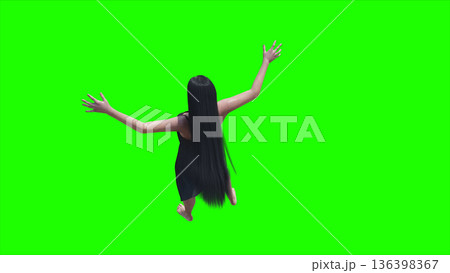A woman with hair blowing in the wind . realistic dynamic . green screen isolate. 3d rendering. 136398367