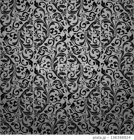 Flower pattern. Seamless gray and black ornament. Graphic vector background 136398924