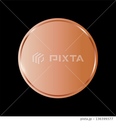 Copper round medal. Bronze coin. Third place award frame isolated on black background. Winners trophy. Blank shiny badge, label. Realistic vector illustration Copper round medal. Bronze coin. Third place award frame isolated on black background. Winners trophy. Blank shiny badge, label. Realistic vector illustration 136399377
