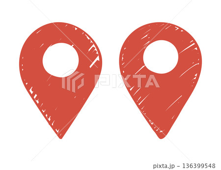 手書きのマップのピン　手描きの地図のアイコン 136399548