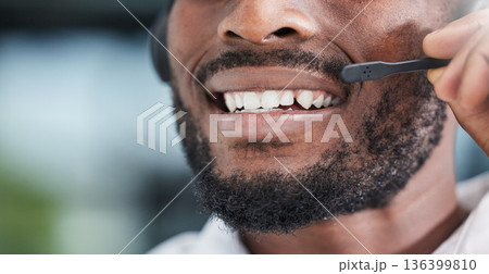 Mouth, man and communication for telemarketing in call center, customer service and advisory contact for CRM questions. Closeup face of happy sales agent, microphone and consultant of telecom support Mouth, man and communication for telemarketing in call center, customer service and advisory contact for CRM questions. Closeup face of happy sales agent, microphone and consultant of telecom support 136399810