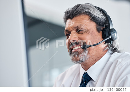 Call center, computer and happy man or consultant speaking, business sales or e commerce advice. Online agency, financial advisor or manager person for virtual communication and contact us on desktop Call center, computer and happy man or consultant speaking, business sales or e commerce advice. Online agency, financial advisor or manager person for virtual communication and contact us on desktop 136400035