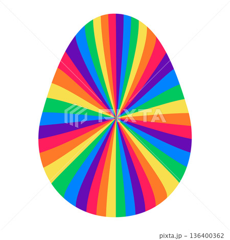 Easter eggs with retro groovy patterns in 60s 70s style set. Groovy hippie Happy Easter with distorted psychedelic design. Vector illustration 136400362