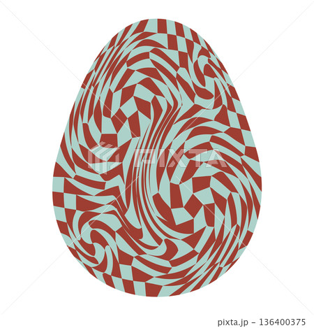 Easter eggs with retro groovy patterns in 60s 70s style set. Groovy hippie Happy Easter with distorted psychedelic design. Vector illustration 136400375
