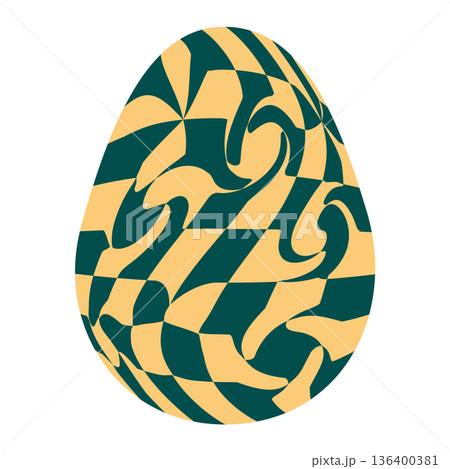 Easter eggs with retro groovy patterns in 60s 70s style set. Groovy hippie Happy Easter with distorted psychedelic design. Vector illustration Easter eggs with retro groovy patterns in 60s 70s style set. Groovy hippie Happy Easter with distorted psychedelic design. Vector illustration 136400381