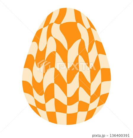 Easter eggs with retro groovy patterns in 60s 70s style set. Groovy hippie Happy Easter with distorted psychedelic design. Vector illustration 136400391
