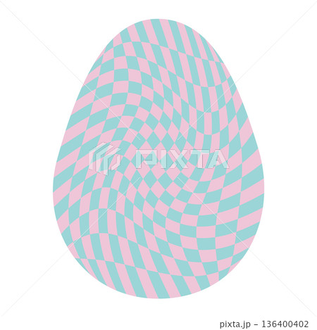 Easter eggs with retro groovy patterns in 60s 70s style set. Groovy hippie Happy Easter with distorted psychedelic design. Vector illustration 136400402