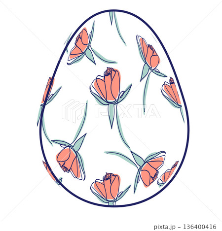 Happy Easter eggs, trendy design with hand-drawn spring flowers. Modern art minimalist style. Vector Happy Easter eggs, trendy design with hand-drawn spring flowers. Modern art minimalist style. Vector 136400416