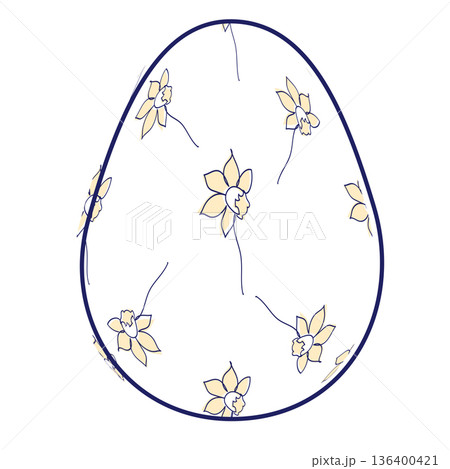 Happy Easter eggs, trendy design with hand-drawn spring flowers. Modern art minimalist style. Vector 136400421
