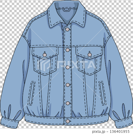 Minimalist Hand Drawn Illustration of a Blue Denim Jacket for Gen Z Fashion and Casual Streetwear Apparel Design Minimalist Hand Drawn Illustration of a Blue Denim Jacket for Gen Z Fashion and Casual Streetwear Apparel Design 136401955