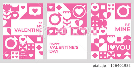 A modern geometric banner collection for Valentines Day. 136401982