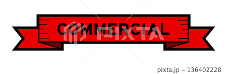 Ribbon label banner with word commercial in red color on white background Ribbon label banner with word commercial in red color on white background 136402228