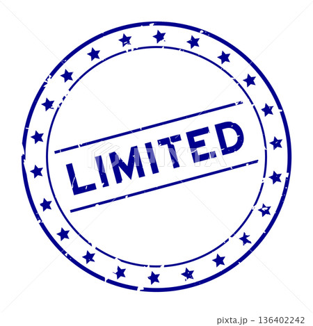 Grunge blue limited word round rubber seal stamp on white background 136402242