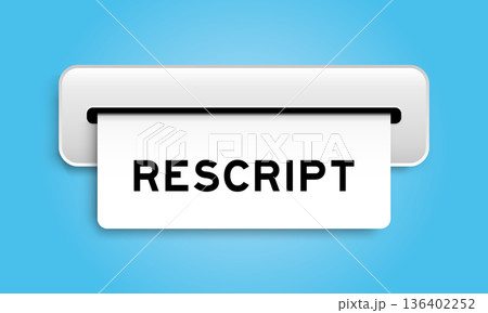 White coupon banner with word rescript from machine on blue color background White coupon banner with word rescript from machine on blue color background 136402252