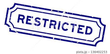 Grunge blue restricted word square rubber stamp on white background 136402253