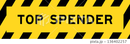 Yellow and black color with line striped label banner with word top spender 136402257