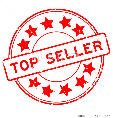 Grunge red top seller word with star icon round rubber seal stamp on white background Grunge red top seller word with star icon round rubber seal stamp on white background 136402287