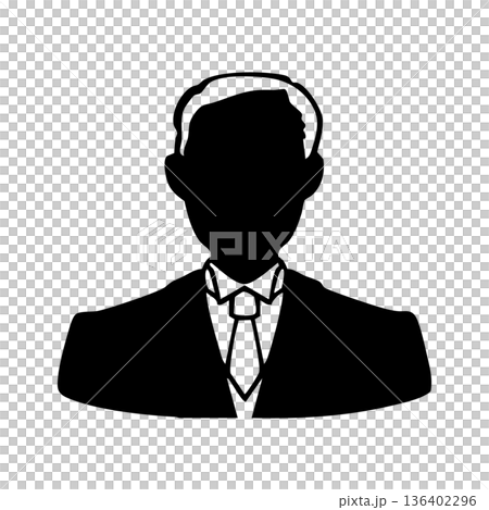 礼装スーツの男性　中年シニア　モノクロシルエットイラスト 136402296