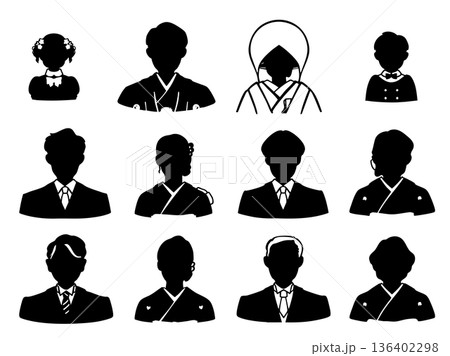 結婚式親族和装洋装いろいろモノクロシルエットセット 136402298