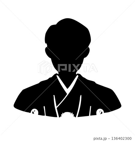 結婚式　和装紋付新郎花婿モノクロシルエット 136402300