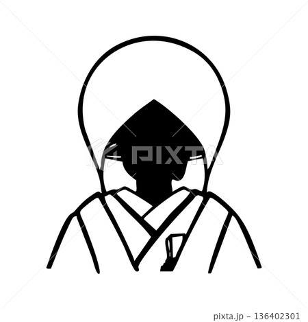 わたぼうしをつけた和装花嫁モノクロシルエットイラスト 136402301