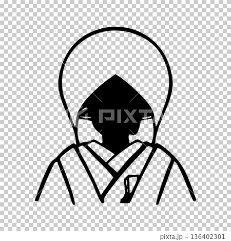 わたぼうしをつけた和装花嫁モノクロシルエットイラスト 136402301