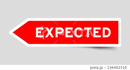 Red color arrow shape sticker label with word expected on gray background Red color arrow shape sticker label with word expected on gray background 136402310