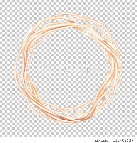 Boiled twisted spaghetti round wreath watercolor illustration on isolated background. Cooked Italian pasta, Asian noodles, traditional Chinese ramen for menu design, food blog, cookbook, web design. Boiled twisted spaghetti round wreath watercolor illustration on isolated background. Cooked Italian pasta, Asian noodles, traditional Chinese ramen for menu design, food blog, cookbook, web design. 136402537