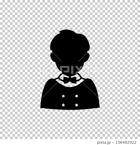 黑白剪影插圖,描繪了一個戴著領結的小男孩 黑白剪影插圖,描繪了一個戴著領結的小男孩 136402922