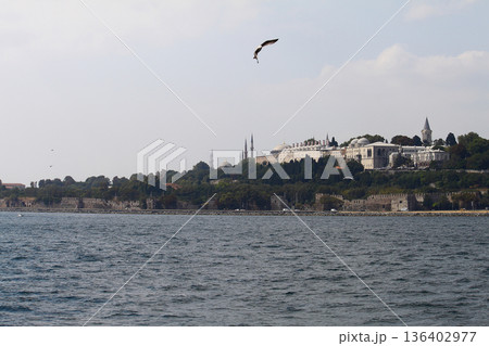 Sillhouette of Istanbul at sunset. Ramadan time with the muslim city istanbul silhouette Sillhouette of Istanbul at sunset. Ramadan time with the muslim city istanbul silhouette 136402977