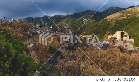 Ancient Stone Ruins of Borsh Castle in Albania 136403104