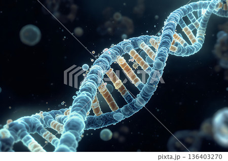 DNAの二重螺旋構造、生命の設計図を象徴する分子鎖のデジタルイラストai 136403270