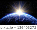 宇宙から望む地球の夜明けと強烈な太陽光 ai 136403272