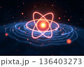 原子モデル イメージ　黒い背景に原子核と電子の軌道科学イラスト ai 136403273