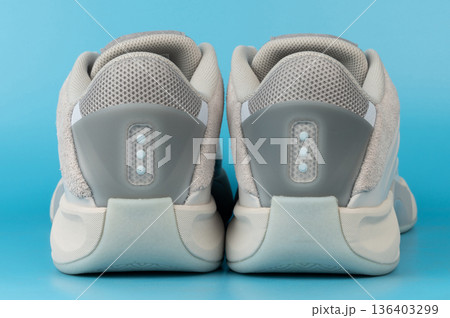 Pair of sport shoes rear view Pair of sport shoes rear view 136403299